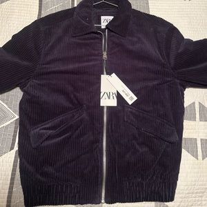 Navy Blue Corduroy Zip Up Jacket